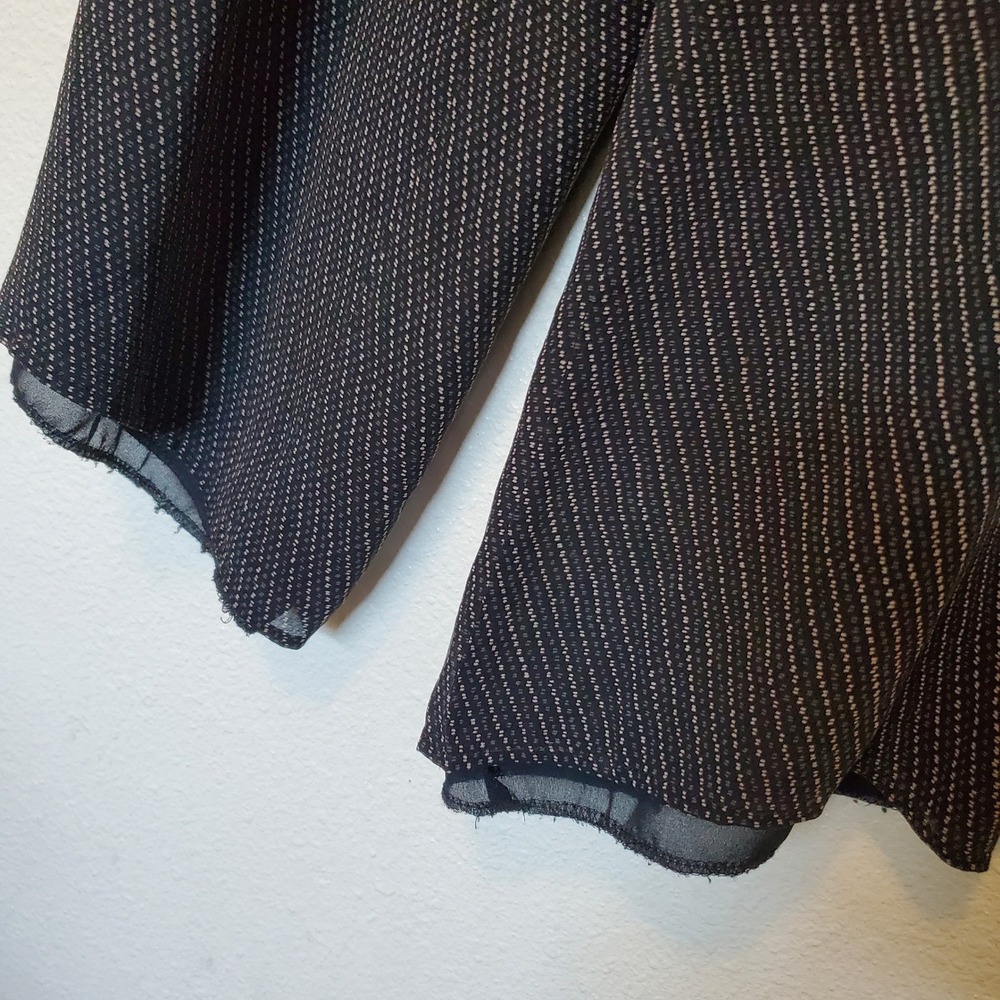 Ann Taylor Silk 2 Piece Set Womens 8/4 Black Dotted Pinstripe Top Wide Leg Pants - Picture 10 of 16